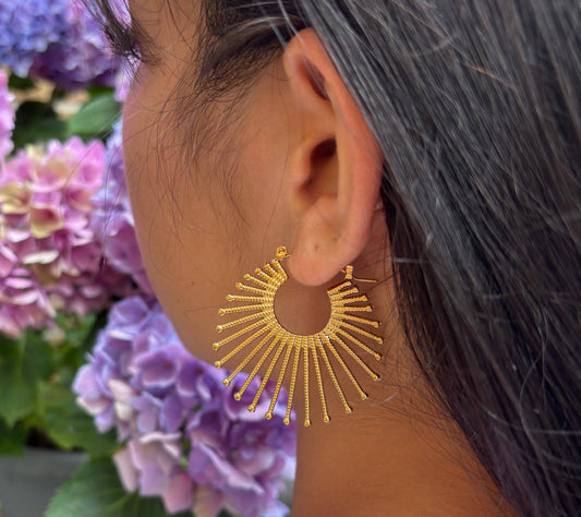 18ct Gold Plated Cubic Zirconia Fan Hoop Earrings