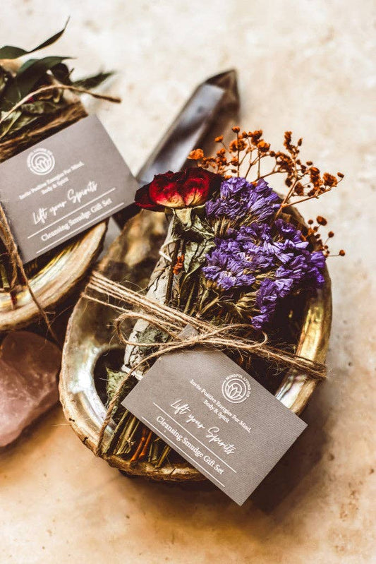 Abalone, Sage, Palo Santo, Selenite & Feather Gift Set