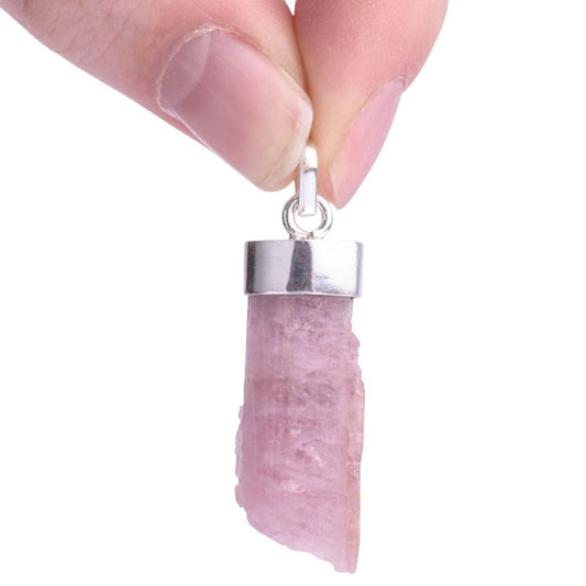 Pink Tourmaline Rough Point 925 Sterling Silver Pendant, Brazil