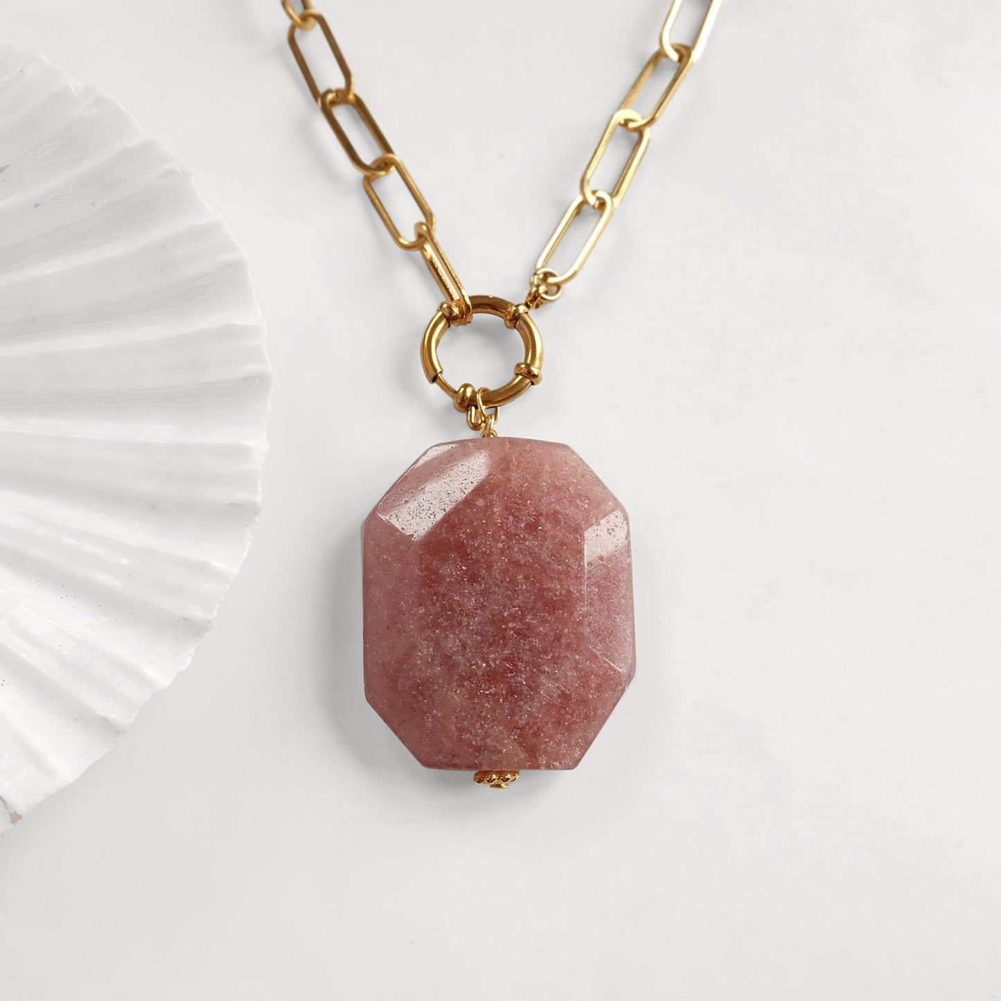 Strawberry Quartz Gemstone Statement Necklace: 18 inches