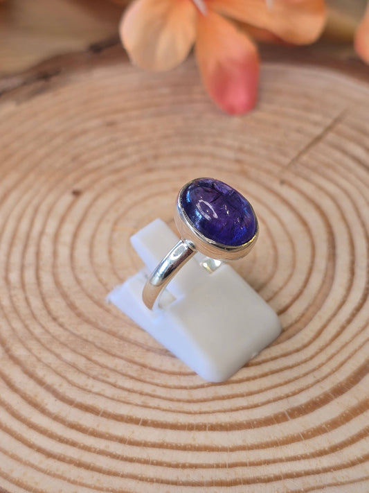 Tanzanite Round Sterling Silver Ring - 4.3g - UK P US 8
