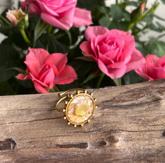 18ct Gold Plated Mother of Pearl Shell Ring