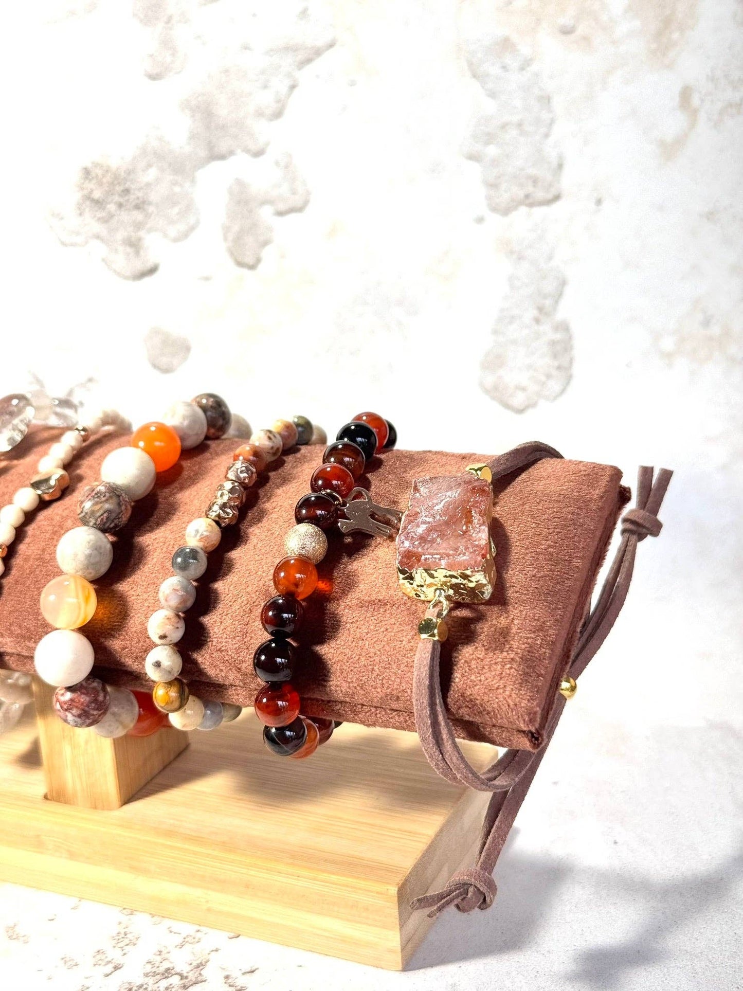 Natural Sunstone Bracelet – Gold-Wrapped Crystal on Adjustable Faux Suede | Handmade in the UK