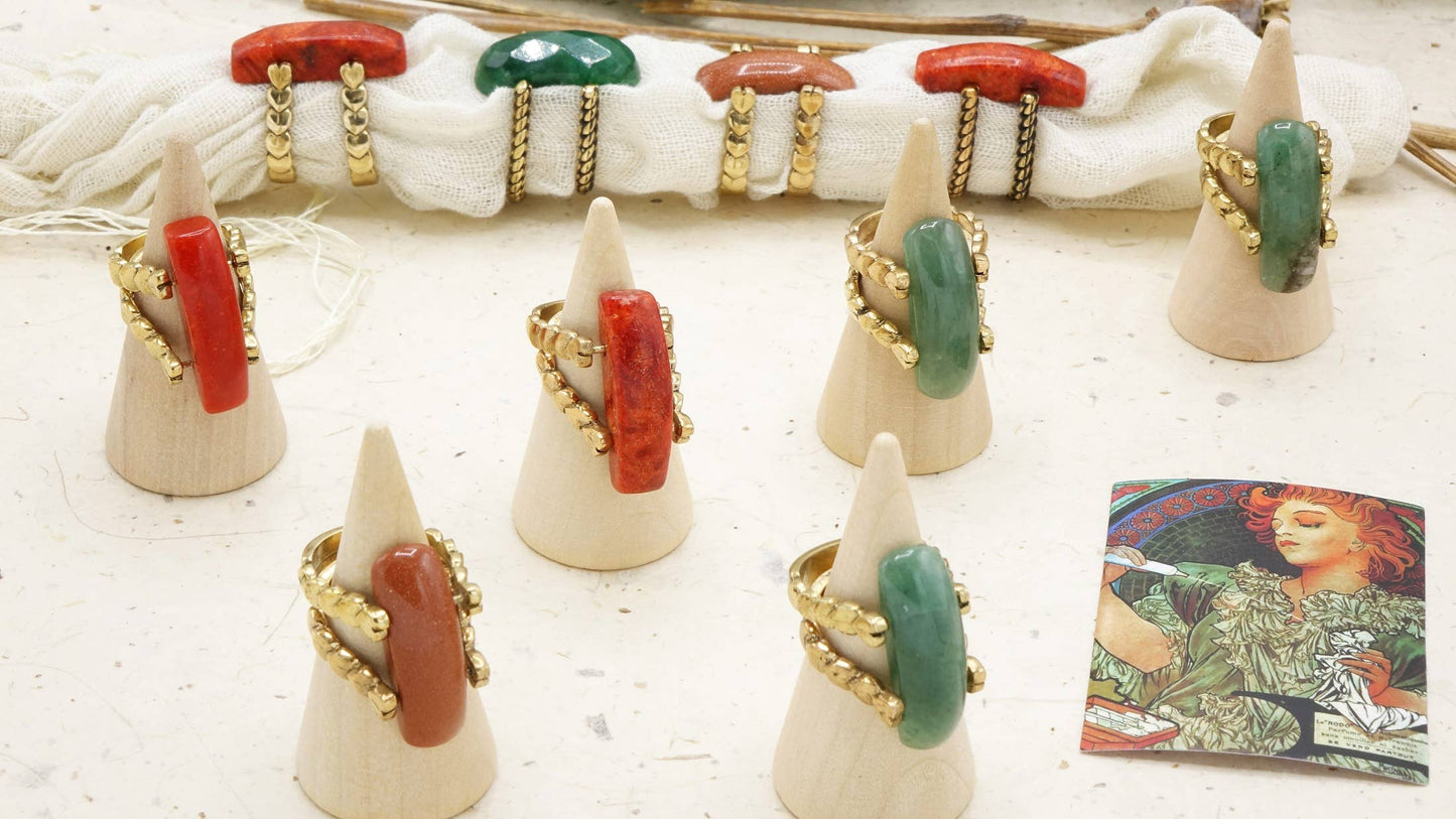 Coral Stone Ring – (Assorted Gold & Silver Bands): Gold