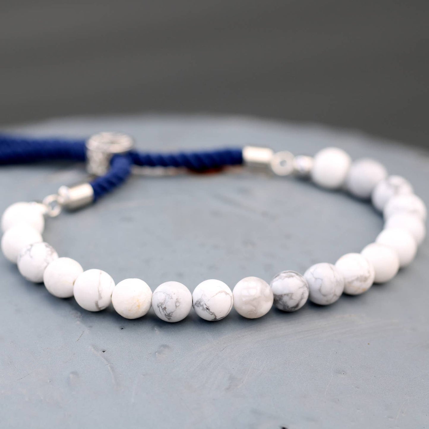 925 Silver Plated White Howlite Beaded Bracelet