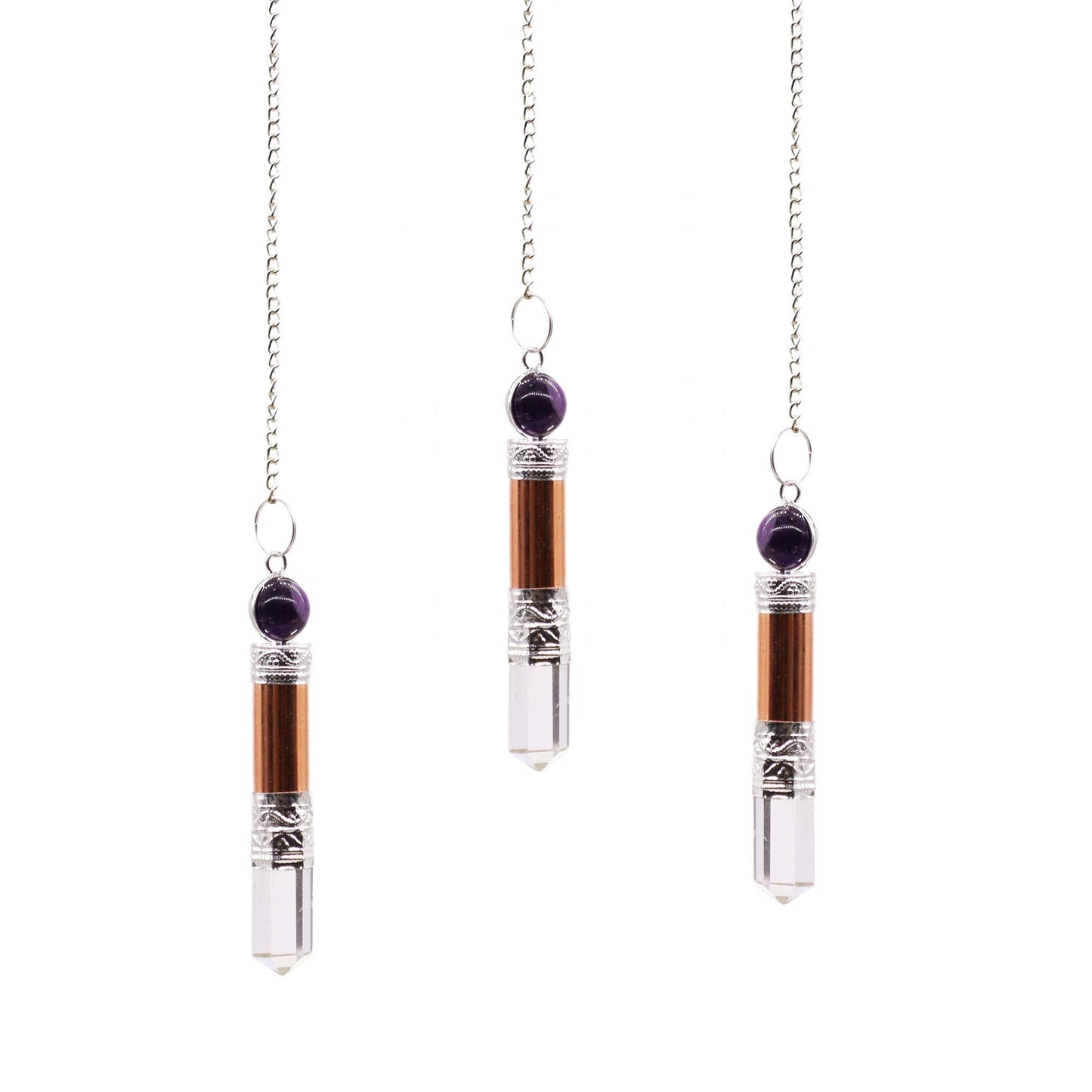 Copper, Amethyst, Quartz Spiritual Stone/Crystal Pendulum