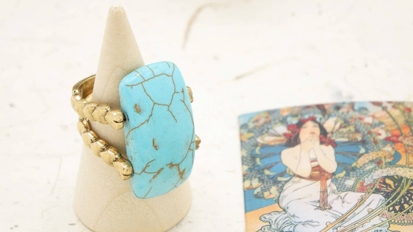 Turquoise Statement Ring – (Assorted Gold & Silver Bands): Silver
