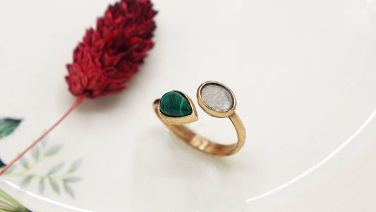 Malachite and Moonstone Double Gemstone Ring