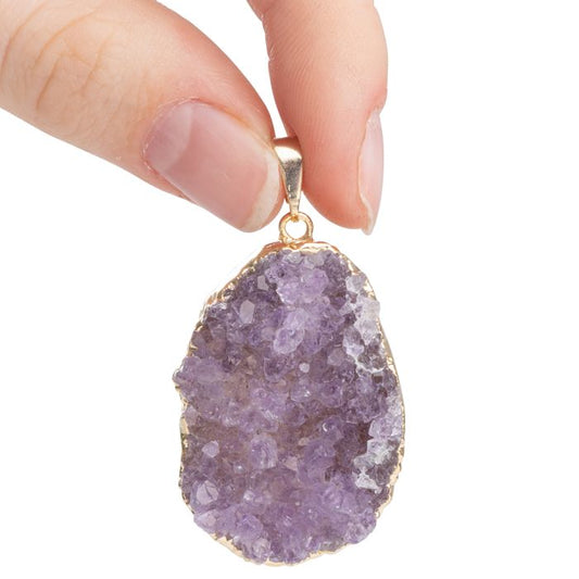 Amethyst Druze Pendant Gold Electroplated 30mm, Uruguay