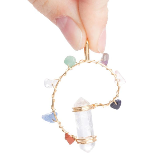 Pendant DT Crystal Point w/ 7 Chakra Gold Plated