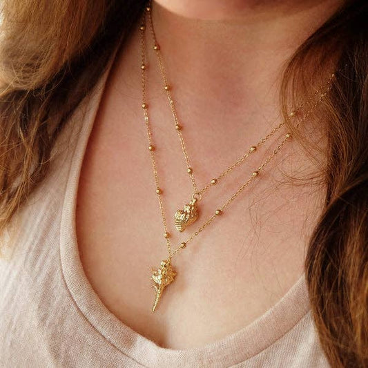 Gold Seashell Shell Boho Statement Necklace