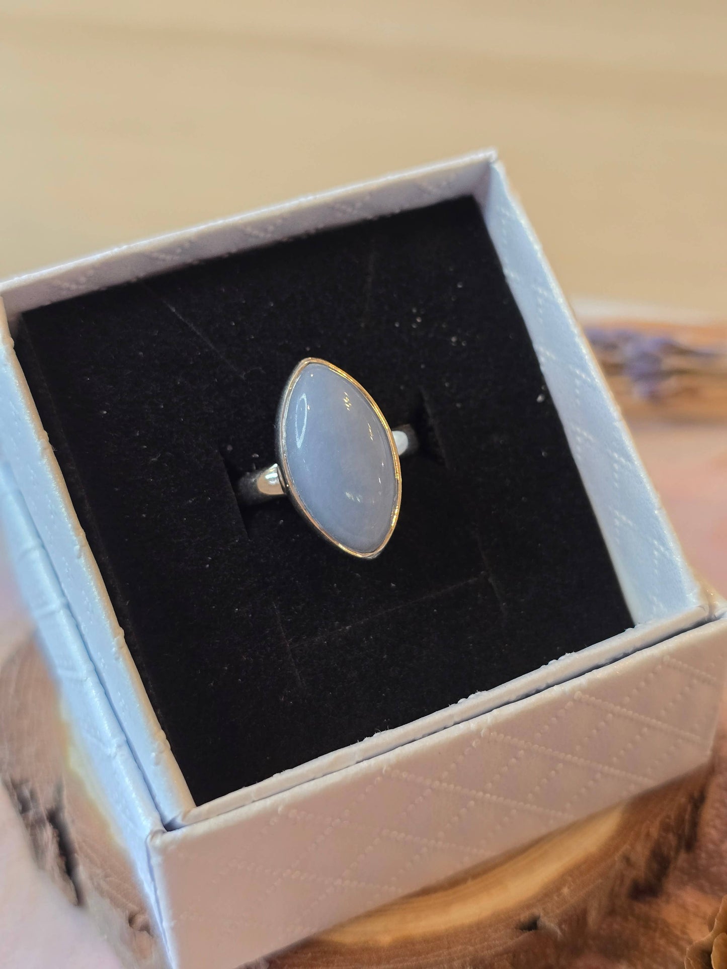 Angelite Sterling Silver Ring - 4.3g - UK L