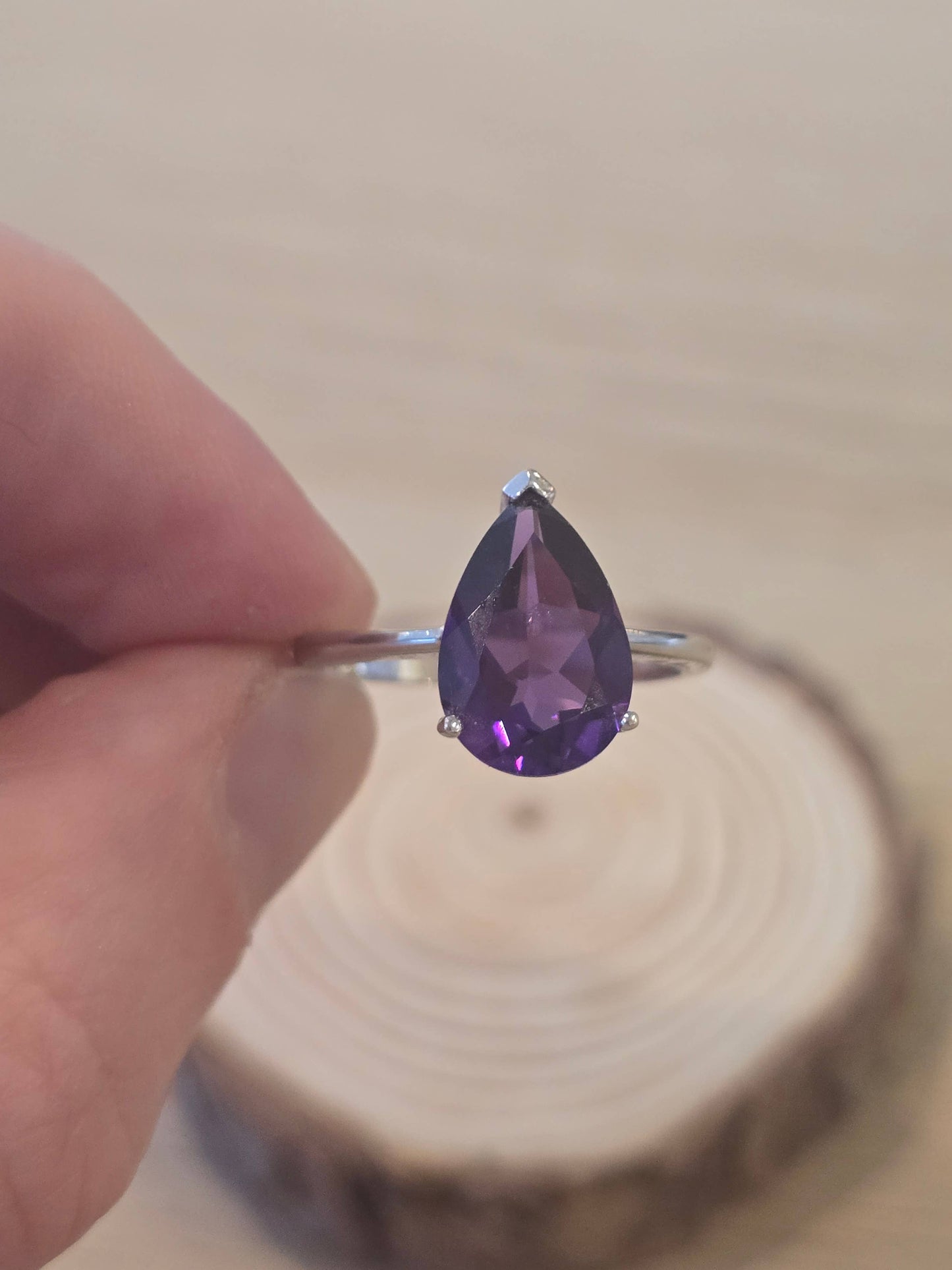 Faceted Amethyst Sterling Silver Ring - 2.7g - Size P