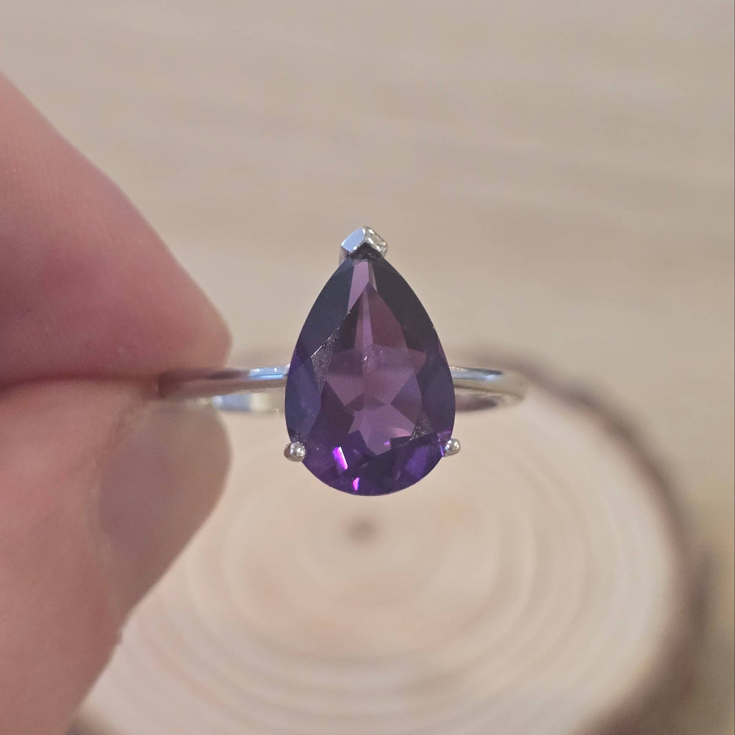 Faceted Amethyst Sterling Silver Ring - 2.7g - Size P