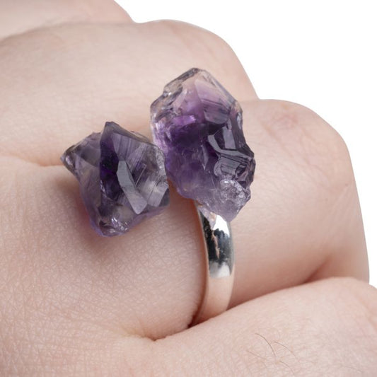 Ring with 2 Amethyst Points, Silver Plated