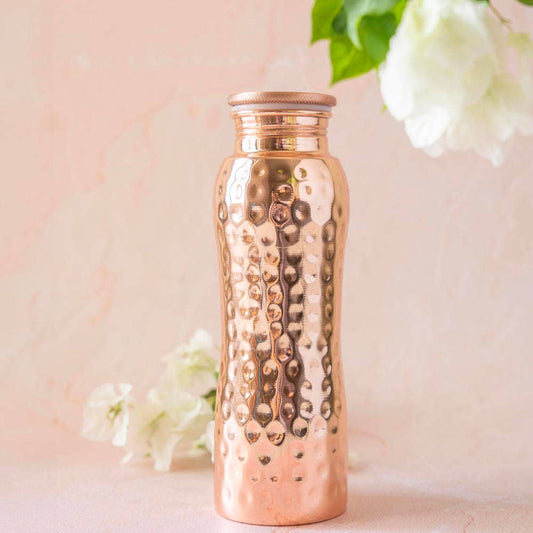 Copper water bottle, hammered, 600ml