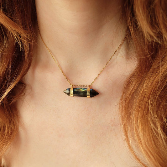 Labradorite T-Bar Gemstone Necklace: 16 - 18 inches