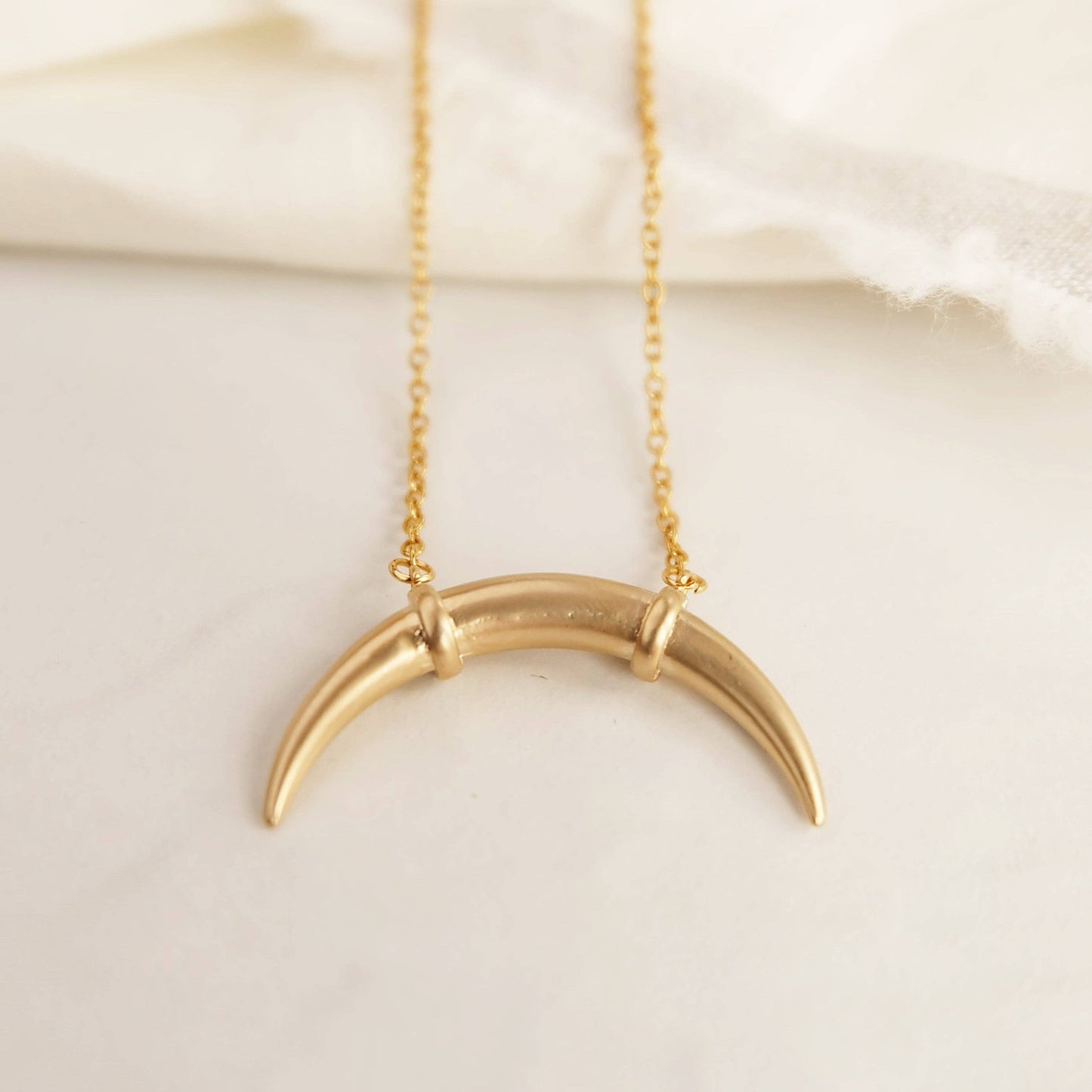 Double Horn Moon Taurus Gold Charm Bohemian Necklace: 16 - 18 inches