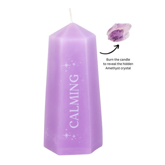 Calming Crystal Unscented Candle with Rough Amethyst Crystal
