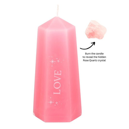Love Crystal Unscented Candle with Rough Rose Quartz Crystal