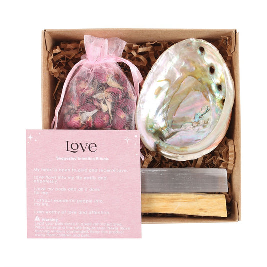Self Love Spell Kit with Guide Book, Abalone Shell, Rose Petals, Palo Santo Wood Stick and Selenite