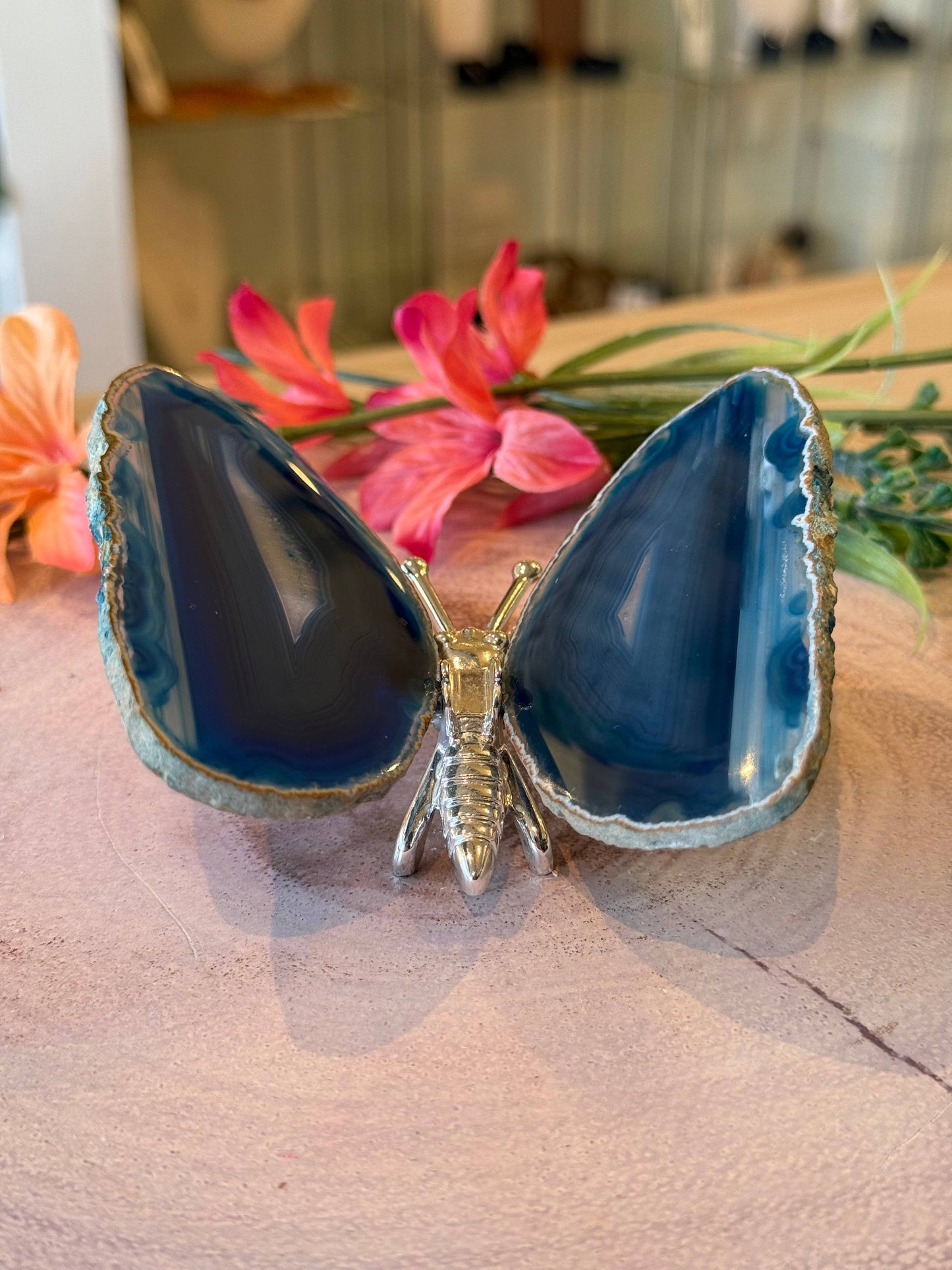 Blue Agate Butterfly - Large - 10cm x 9.5cm - 110g