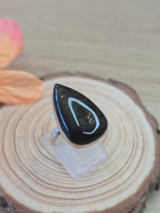 Silver Sheen Obsidian Sterling Silver Ring - 5.9g - UK N