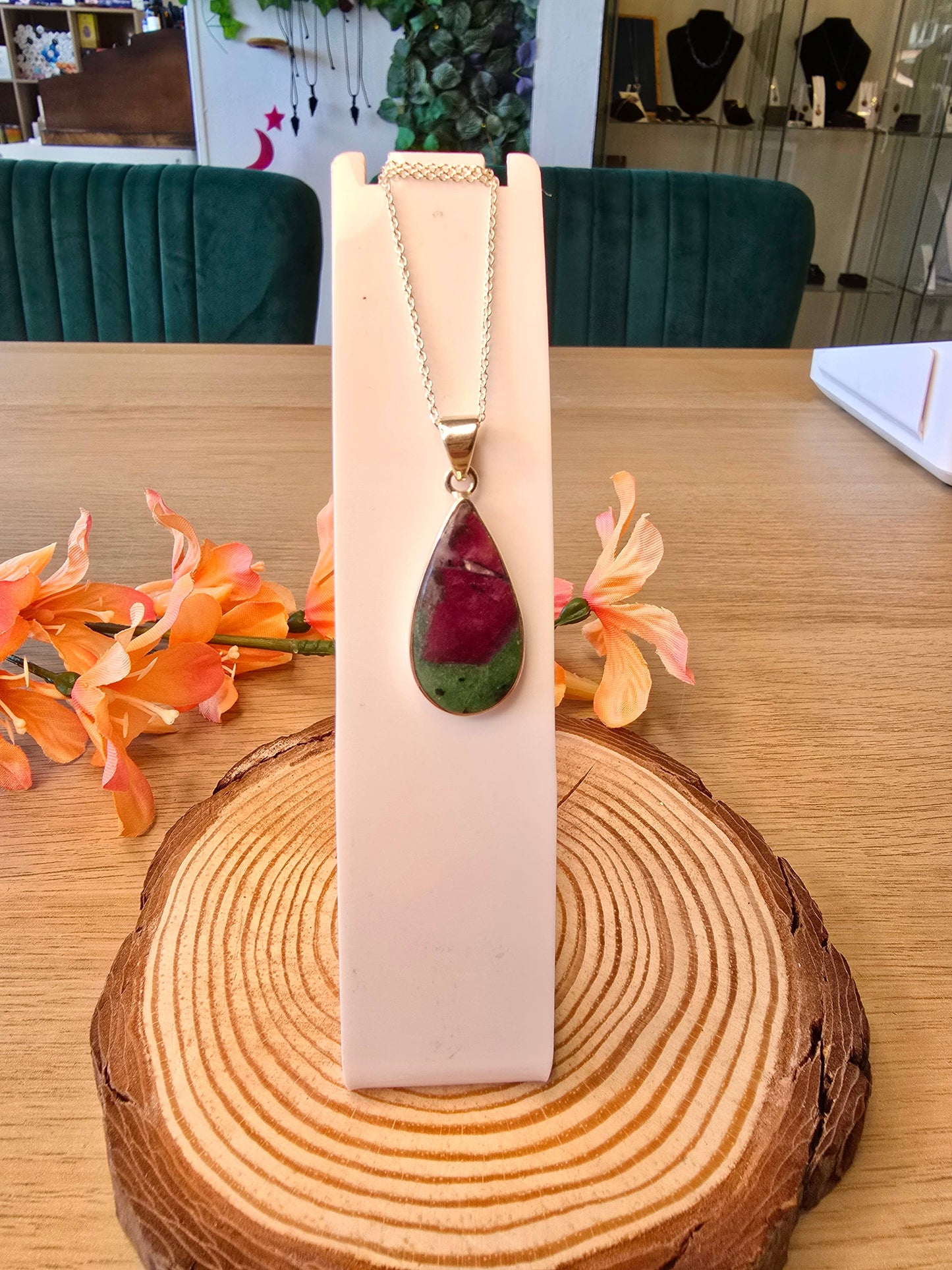 Ruby Zostite Teardrop Sterling Silver Pendant and Chain - 4.
