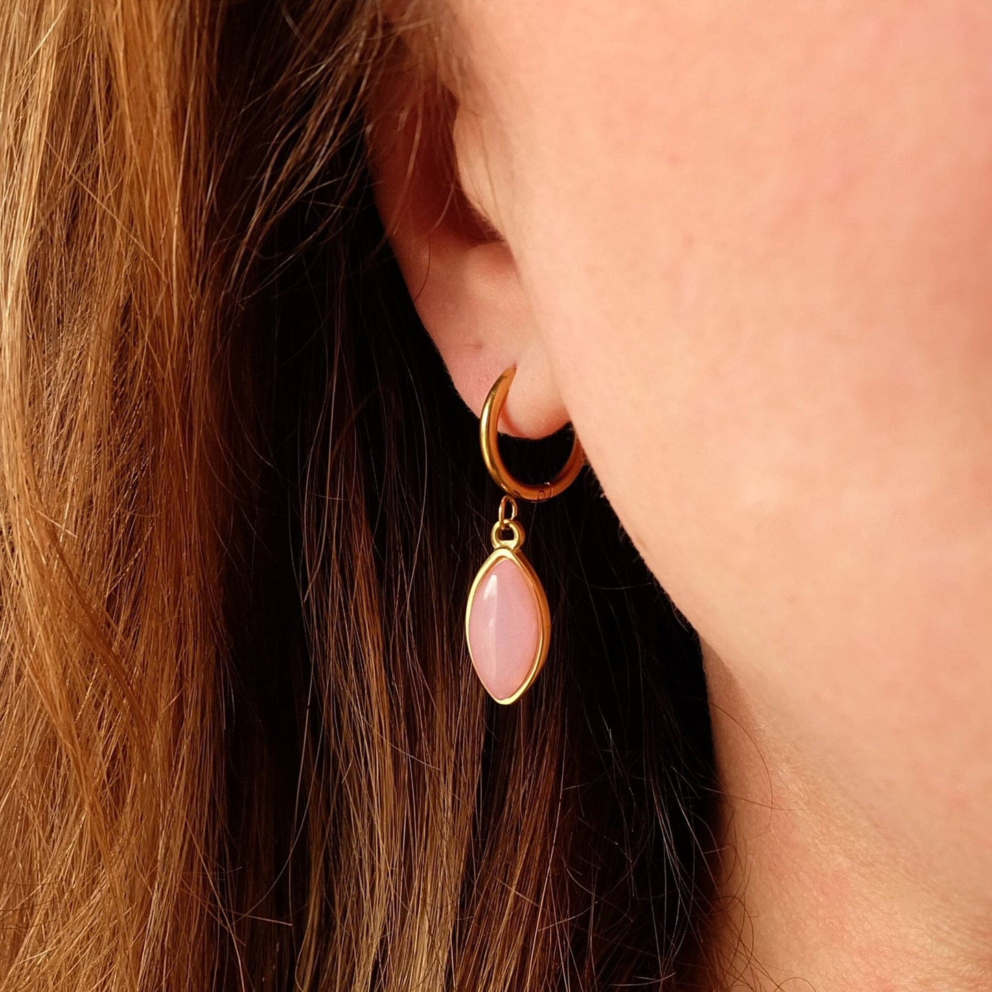 Gemstone Dangle Hoop Earrings: Rose Quartz