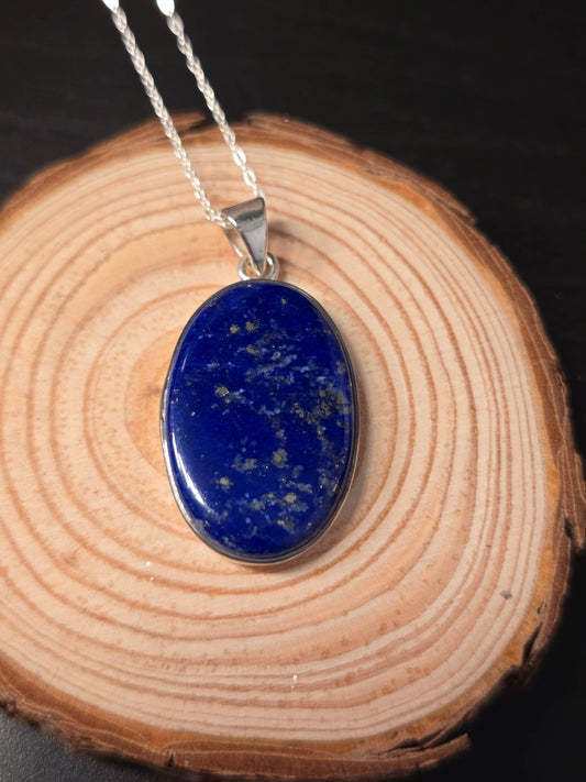 Lapis Lazuli Sterling Silver Pendant and Chain - 6.4g