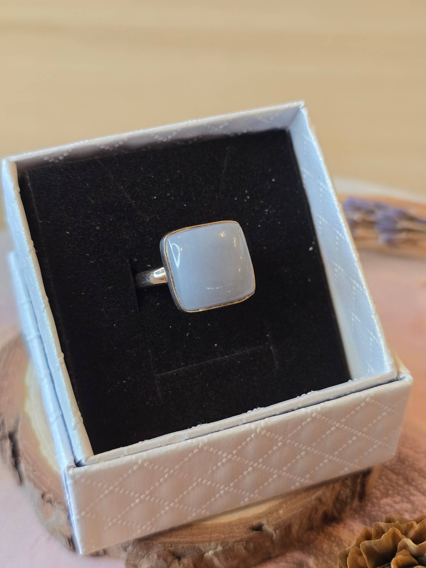 Angelite Sterling Silver Ring - 4.6g - UK P