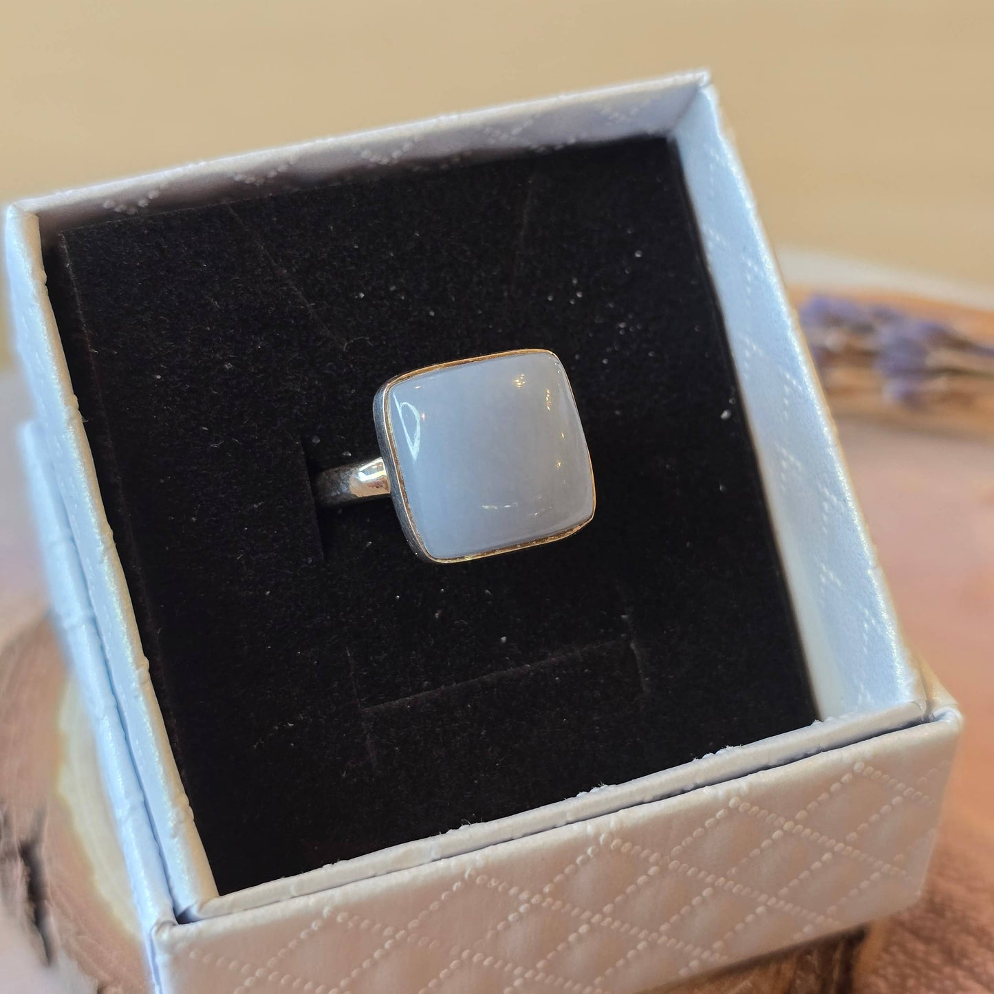 Angelite Sterling Silver Ring - 4.6g - UK P