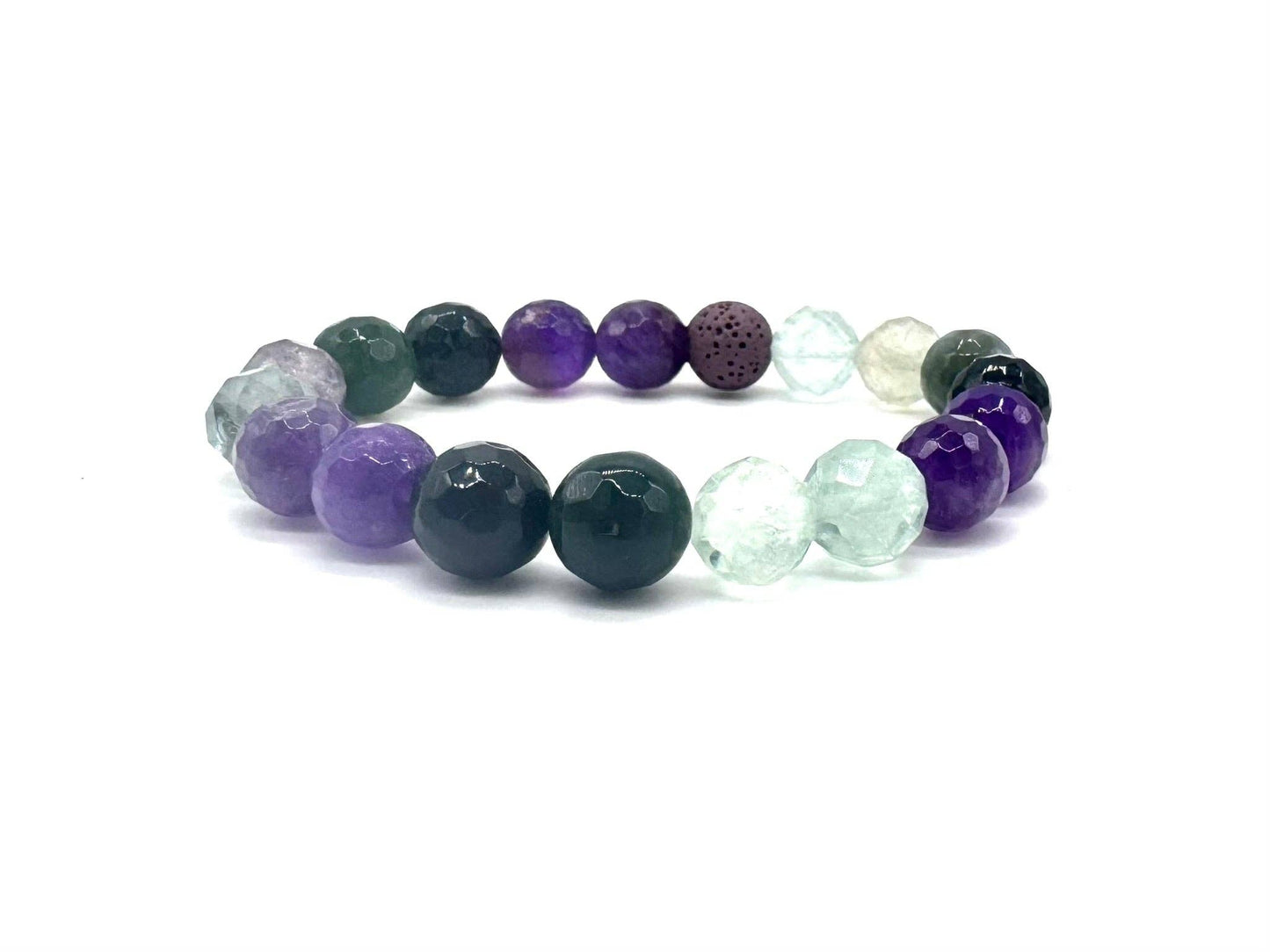 Chunky Amethyst and Moss Agate Diffuser Bracelet: 6 Inch Small