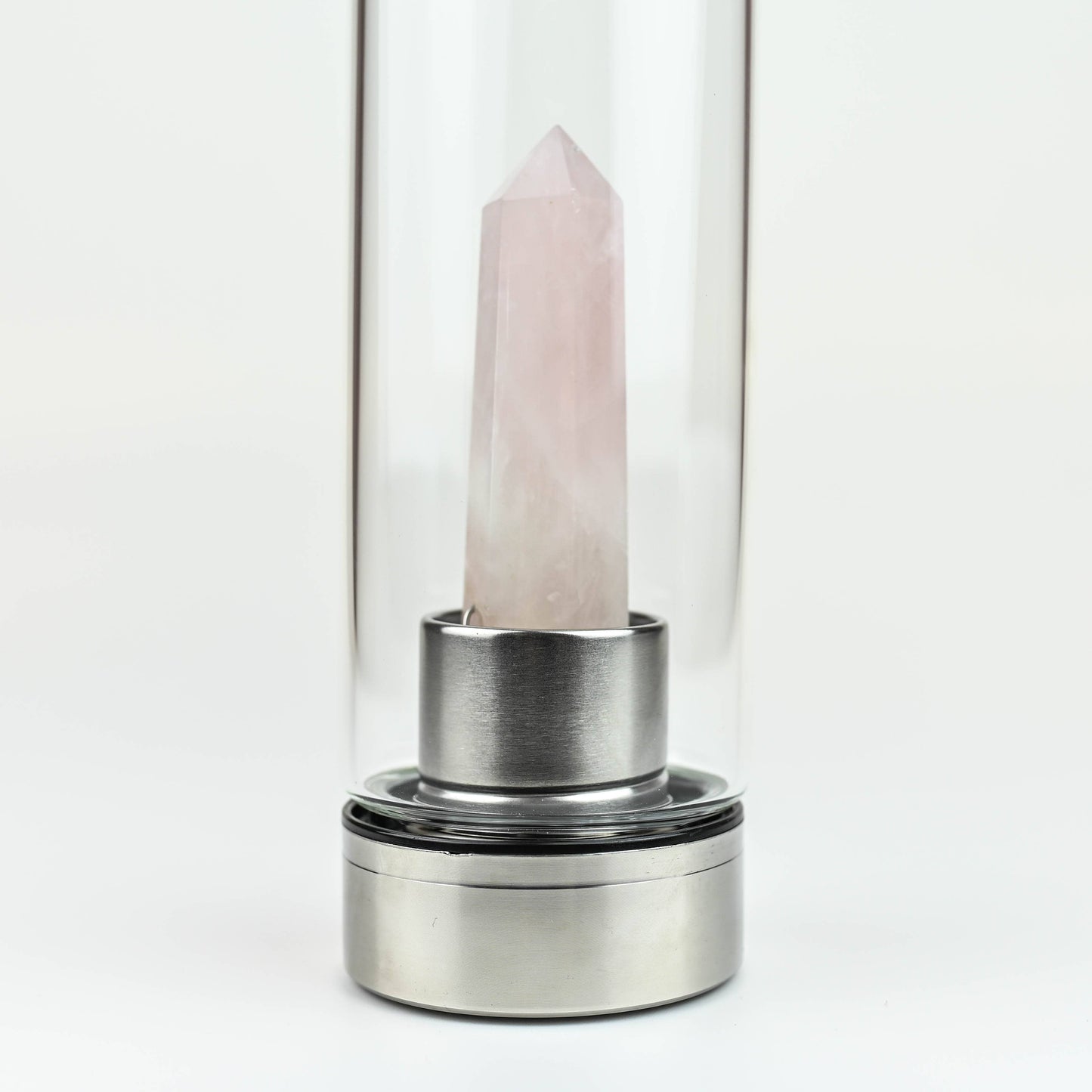 Crystal Infused Glass Water Bottle, Rose Quartz, Love & Calm