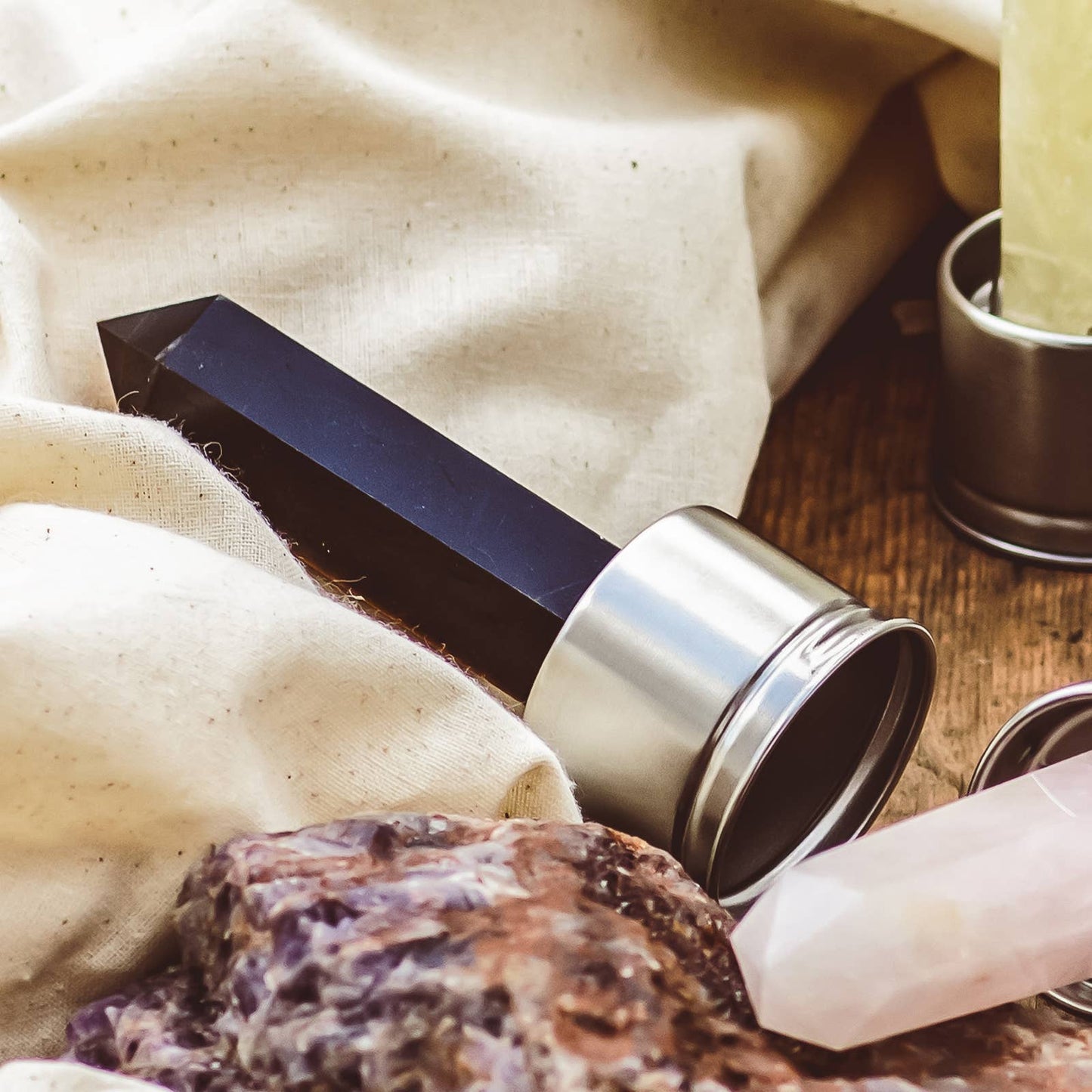 Crystal Infused Glass Water Bottle, Black Obsidian