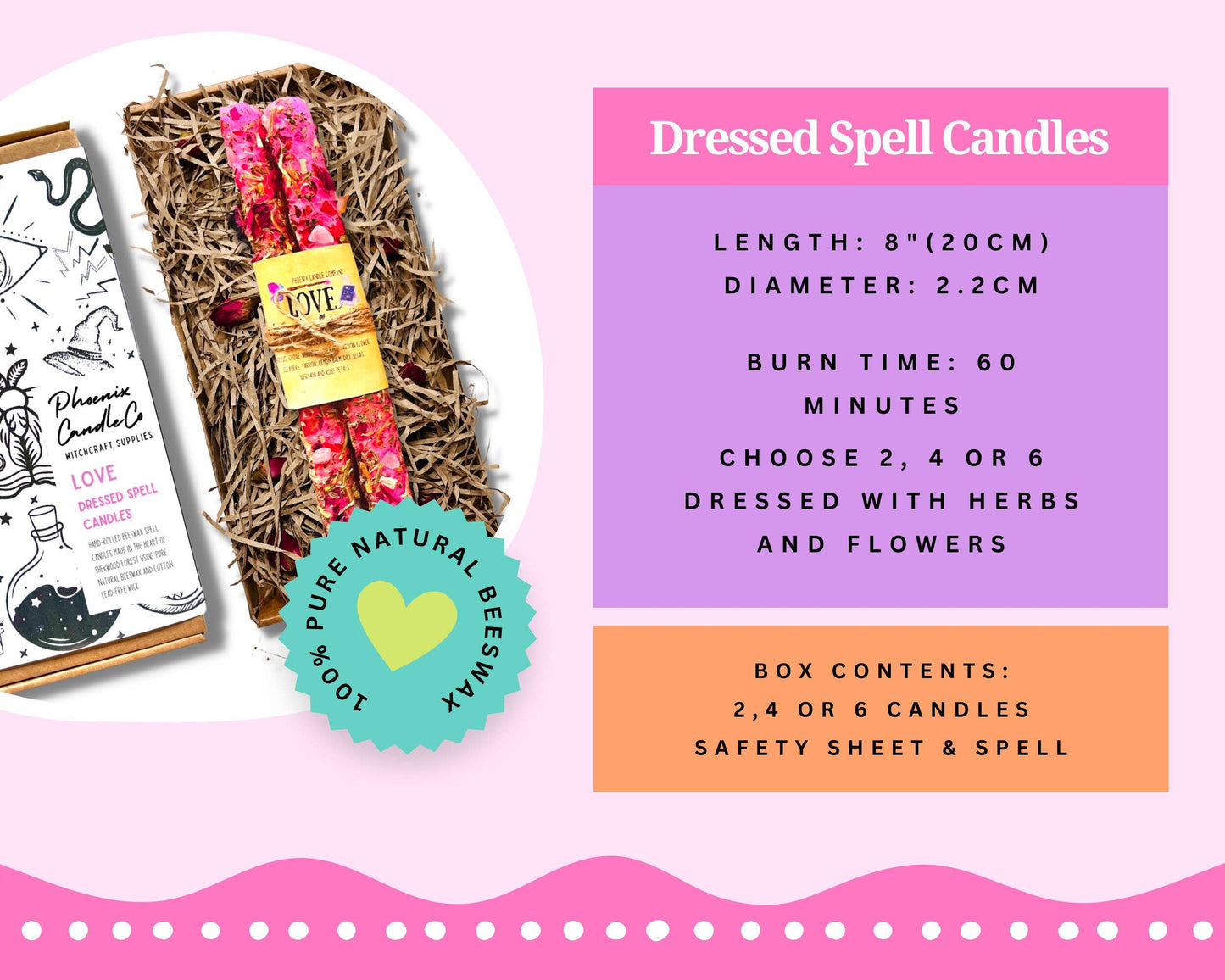 Large Dressed Beeswax Spell Candles 8" (20cm): Calm / 2