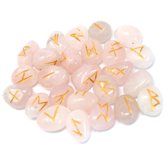 Runes Stone Set in Pouch - Rose Quartz