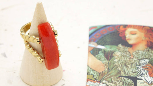 Coral Stone Ring – (Assorted Gold & Silver Bands): Silver