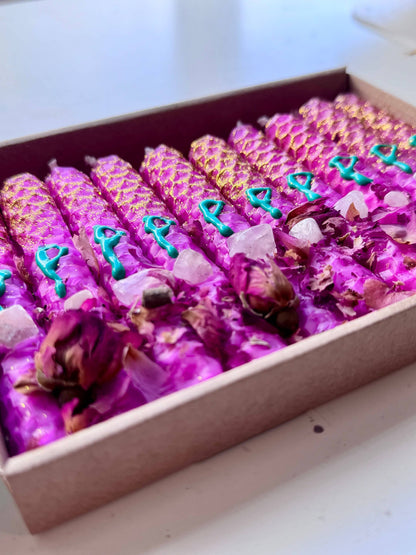 Luxury Beeswax Rune Candles with Rose Quartz & Glitter