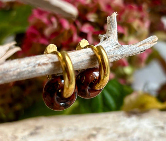 18ct Gold Plated Red Jasper Doughnut Earrings