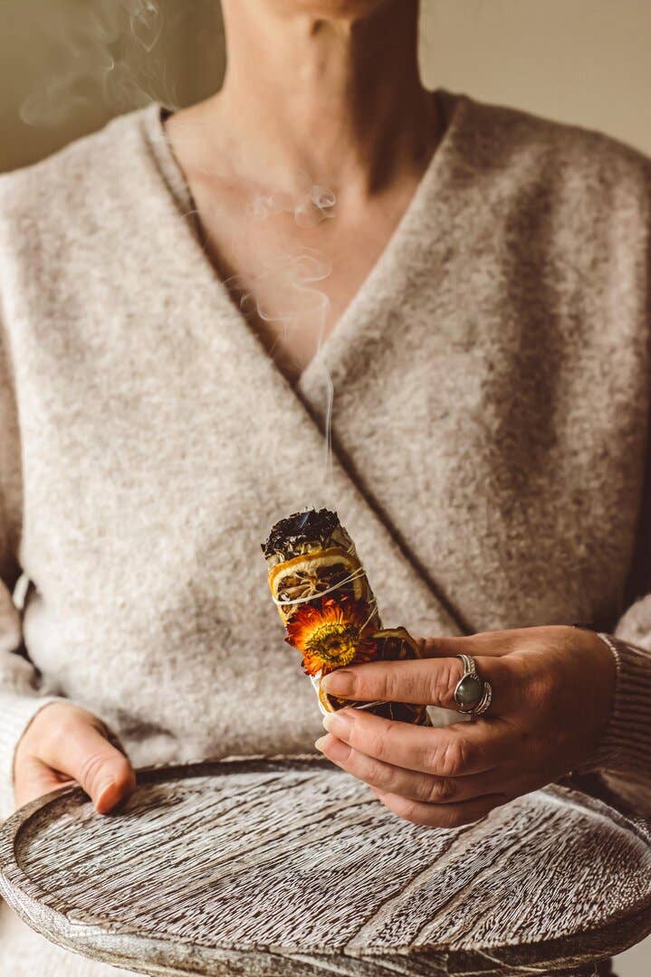 Sage, Orange & Chrysanthemum smudge stick