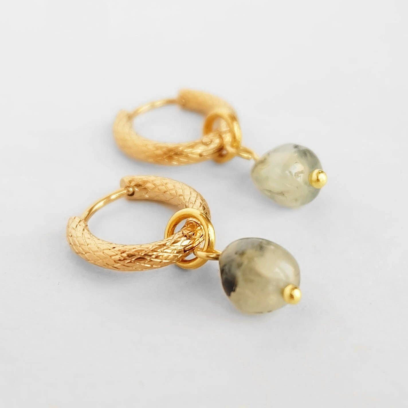 Prehnite Gemstone Hoop Earrings