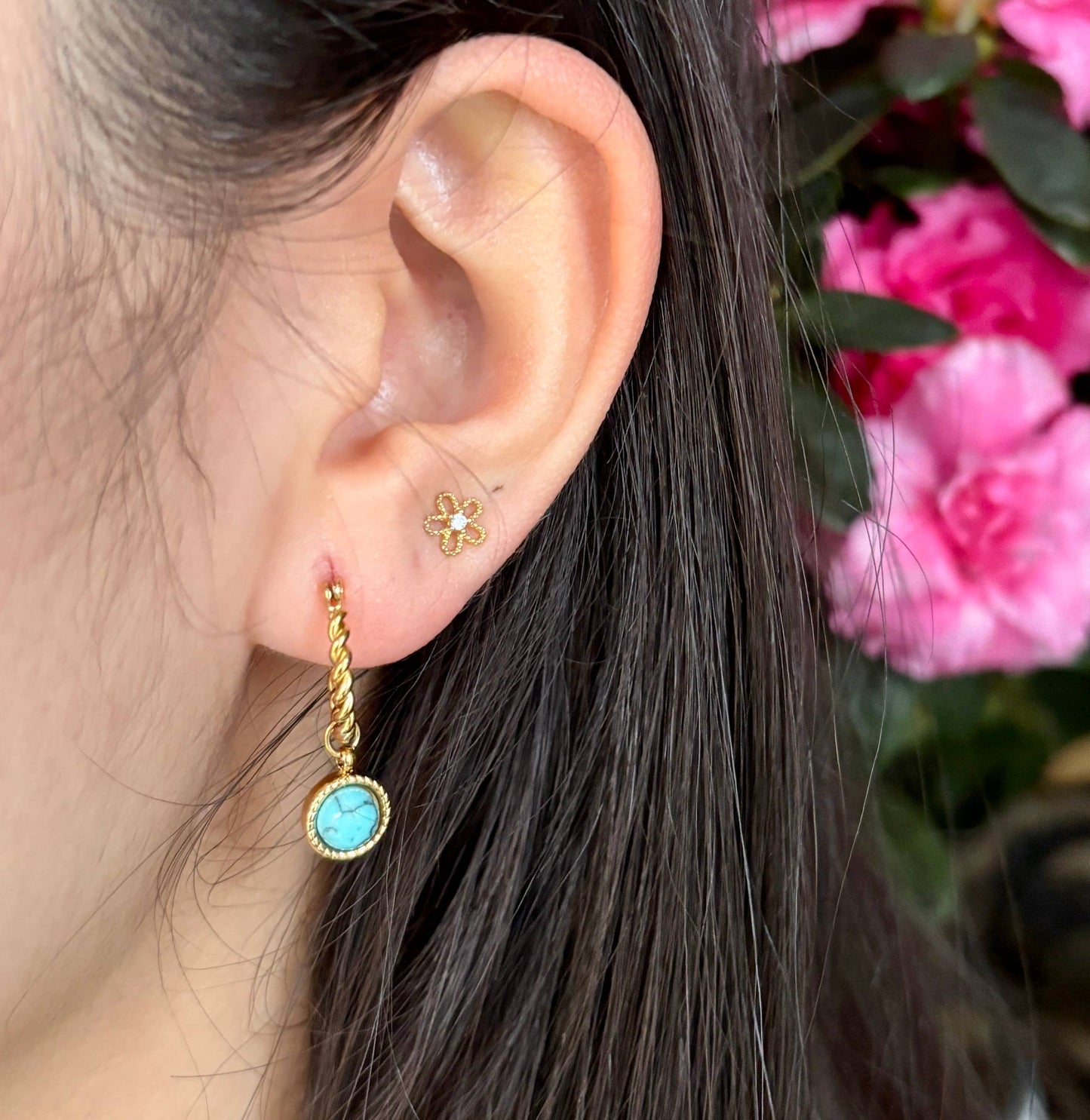 18ct Gold Plated Turquoise Twisted Huggie Earrings   