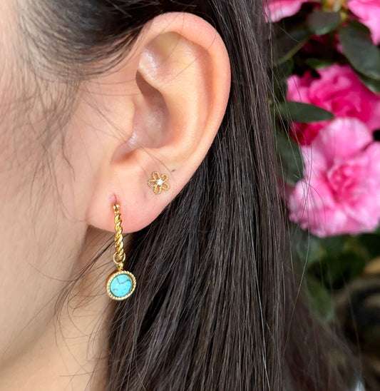18ct Gold Plated Turquoise Twisted Huggie Earrings   