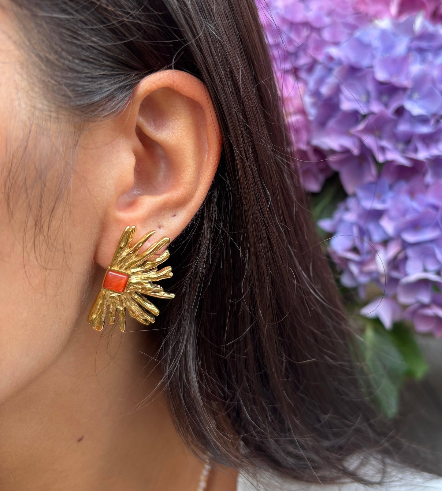 18ct Gold Plated Agate Fan Earrings: Green