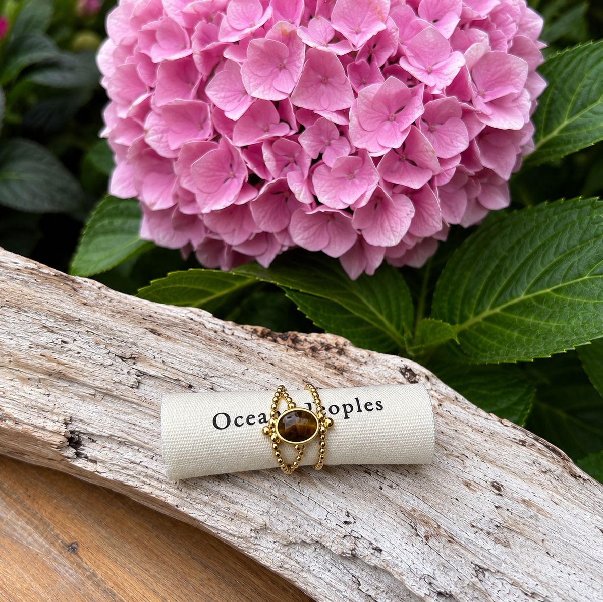 18ct Gold Plated Natural Stone Orbit Ring - Available in Two Options: African Turquoise