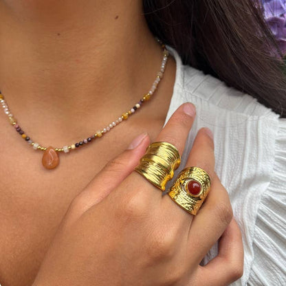 18ct Gold Plated Red Agate Athenian Ring