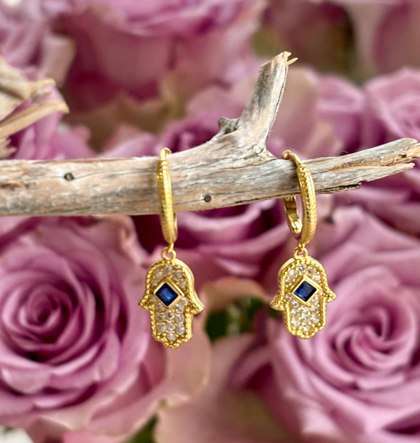 Vermeil - 18ct Gold Plated Hamsa Hand Huggie Earrings