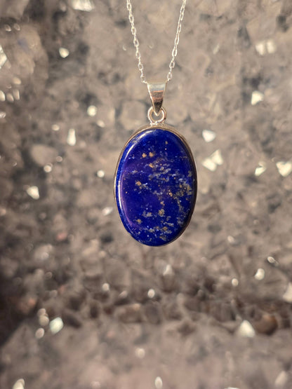 Lapis Lazuli Sterling Silver Pendant and Chain - 6.4g
