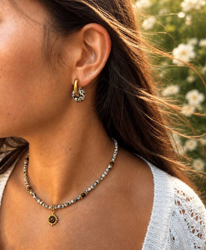 18ct Gold Plated Dalmatian Jasper Doughnut Earrings